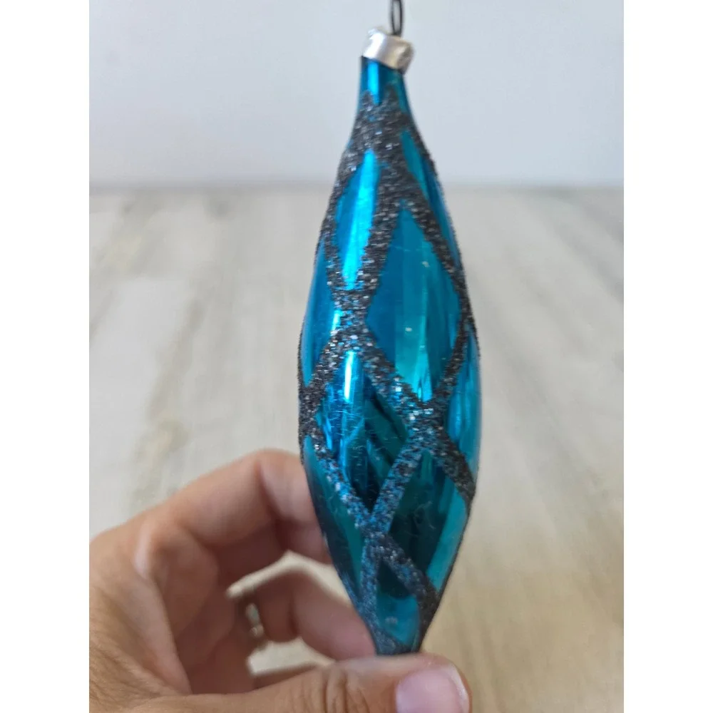 Vintage Mica blue icicle mercury glass ornament Xmas tree